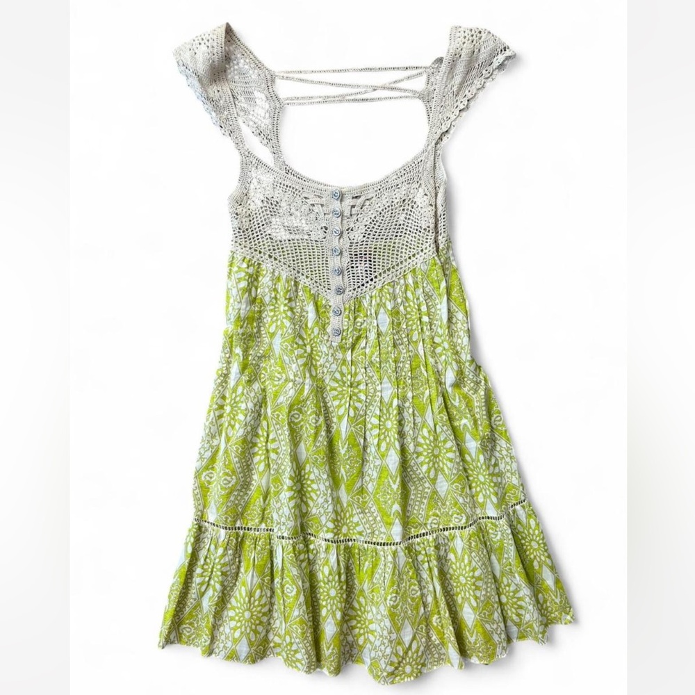Elegant Green and Gray Crochet Dress